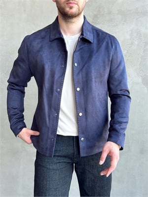 Erkek Business Collection Regular Fit Vintage Düğme Detaylı Süet Deri Ceket-Lacivert(E1815)