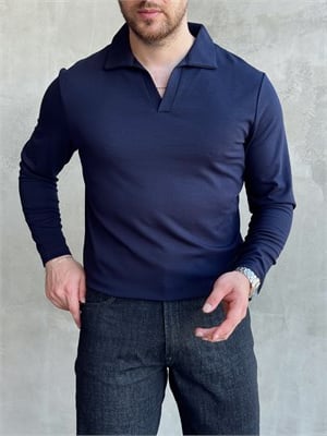 Erkek Business Collection Regular Fit Örme Kumaş Polo Yaka İnce Kazak-Lacivert(E1814)
