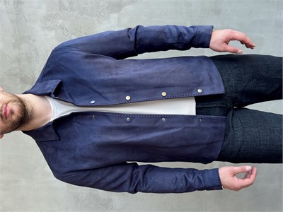 Erkek Business Collection Regular Fit Vintage Düğme Detaylı Süet Deri Ceket-Lacivert(E1815)