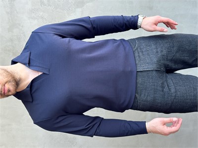 Erkek Business Collection Regular Fit Örme Kumaş Polo Yaka İnce Kazak-Lacivert(E1814)