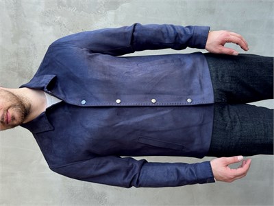Erkek Business Collection Regular Fit Vintage Düğme Detaylı Süet Deri Ceket-Lacivert(E1815)