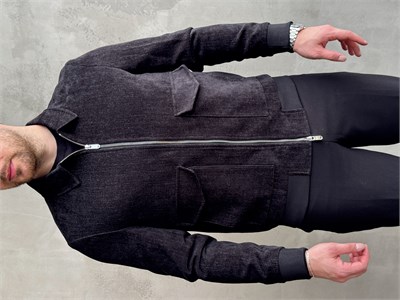 Erkek Business Collection Regular Kalıp Yumuşak Dokulu Cep Şönil Örme Kumaş Ceket-Siyah(E1854)