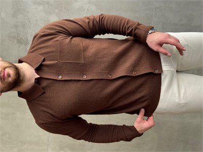 Erkek Business Collection Regular Kalıp Düğmeli Lyocell Triko Hırka-Kahverengi(E1853)