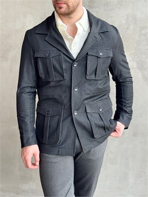 Erkek Business Collection Regular Kalıp Safari Ceket-Siyah Melange(E1889)