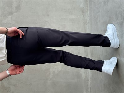 Erkek Business Collection Regular Kalıp Beli Lastikli Bağcıklı Ofis Boy Kumaş Pantolon-Siyah(E1699)