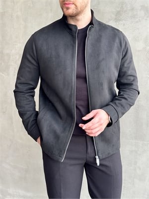 Erkek Business Collection Regular Kalıp Hakim Yaka Basic Süet Ceket-Siyah(E1855)