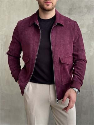 Erkek Business Collection Regular Kalıp Yumuşak Dokulu Cep Detaylı Şönil Örme Kumaş Ceket-Bordo(E1854)