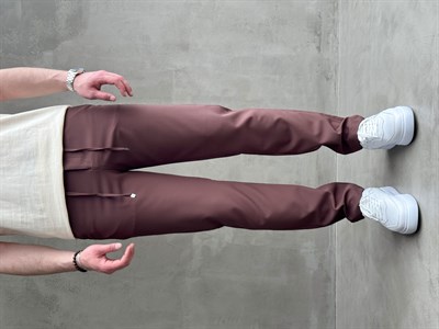 Erkek Business Collection Regular Kalıp Beli Lastikli Bağcıklı Ofis Boy Kumaş Pantolon-Kahverengi(E1699)