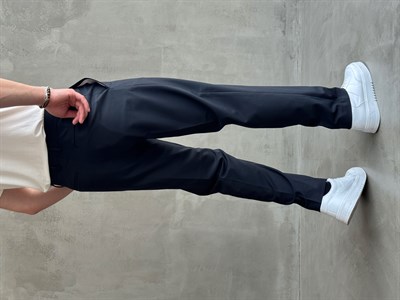 Erkek Business Collection Regular Kalıp Çift Düğme Detaylı Kombinlenebilir Kumaş Pantolon-Lacivert(E1698)