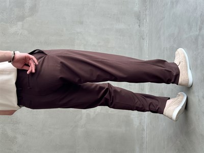 Erkek Business Collection Regular Kalıp Çift Düğme Detaylı Kombinlenebilir Kumaş Pantolon-Kahverengi(E1698)
