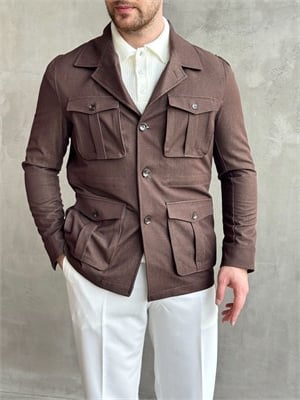 Erkek Business Collection Regular Kalıp Safari Ceket-Kahverengi(E1889)