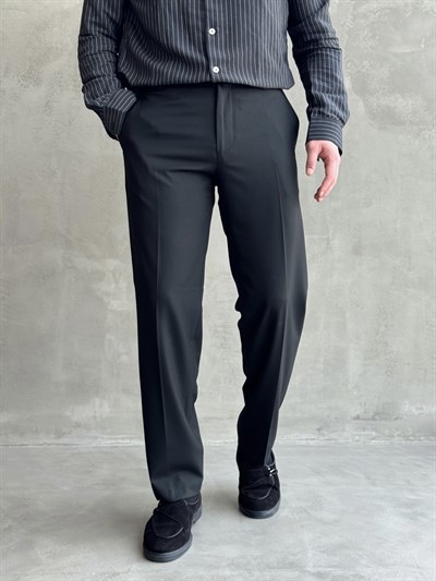 Erkek Business Collection Regular Kalıp Çift Düğme Detaylı Kombinlenebilir Kumaş Pantolon-Siyah(E1698)