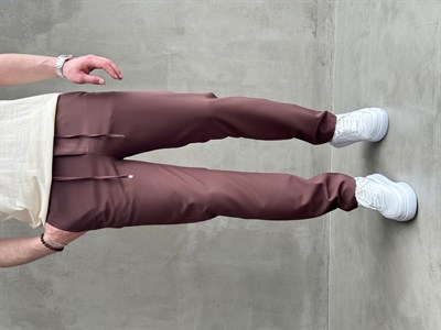Erkek Business Collection Regular Kalıp Beli Lastikli Bağcıklı Ofis Boy Kumaş Pantolon-Kahverengi(E1699)