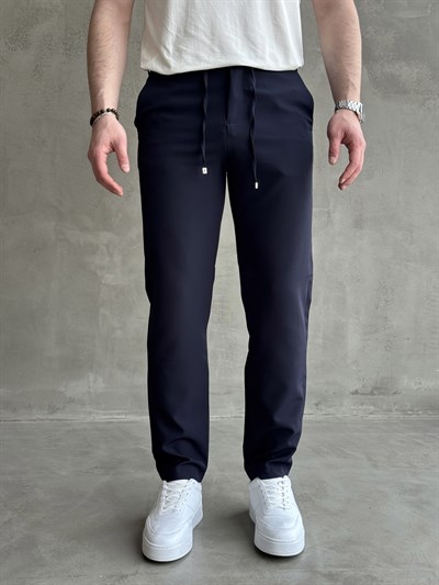 Erkek Business Collection Regular Kalıp Beli Lastikli Bağcıklı Ofis Boy Kumaş Pantolon-Lacivert(E1699)