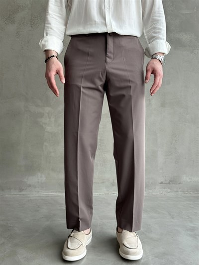 Erkek Business Collection Regular Kalıp Çift Düğme Detaylı Kombinlenebilir Kumaş Pantolon-Vizon(E1698)