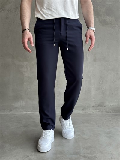 Erkek Business Collection Regular Kalıp Beli Lastikli Bağcıklı Ofis Boy Kumaş Pantolon-Lacivert(E1699)