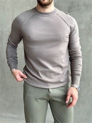 Erkek Business Collection Regular Kalıp Bisiklet Yaka Reglan Kol Triko Kazak-Gri(E1859)
