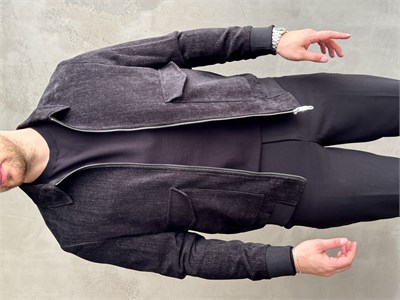 Erkek Business Collection Regular Kalıp Yumuşak Dokulu Cep Şönil Örme Kumaş Ceket-Siyah(E1854)