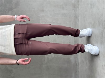 Erkek Business Collection Regular Kalıp Beli Lastikli Bağcıklı Ofis Boy Kumaş Pantolon-Kahverengi(E1699)