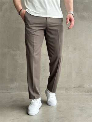 Erkek Business Collection Regular Kalıp Çift Düğme Detaylı Kombinlenebilir Kumaş Pantolon-Füme(E1698)Ketench