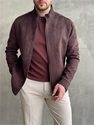 Erkek Business Collection Regular Kalıp Hakim Yaka Basic Süet Ceket-Kahverengi(E1855)