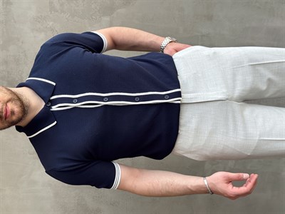 Erkek Bussines Colection Regular Fit Düğme Detaylı Triko T-Shirt-Lacivert(E1765)