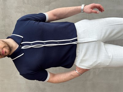 Erkek Bussines Colection Regular Fit Düğme Detaylı Triko T-Shirt-Lacivert(E1765)