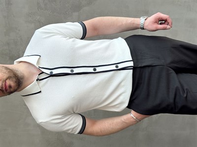 Erkek Bussines Colection Regular Fit Düğme Detaylı Triko T-Shirt-Beyaz(E1765)