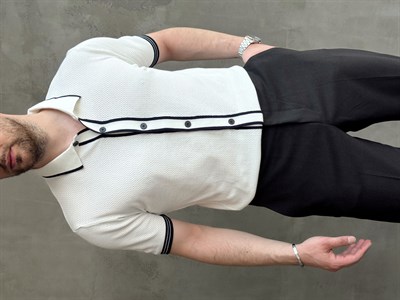Erkek Bussines Colection Regular Fit Düğme Detaylı Triko T-Shirt-Beyaz(E1765)
