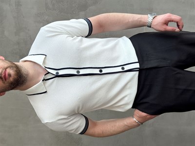 Erkek Bussines Colection Regular Fit Düğme Detaylı Triko T-Shirt-Beyaz(E1765)