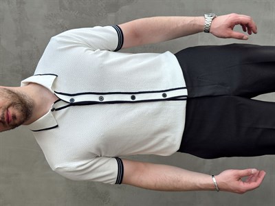 Erkek Bussines Colection Regular Fit Düğme Detaylı Triko T-Shirt-Beyaz(E1765)