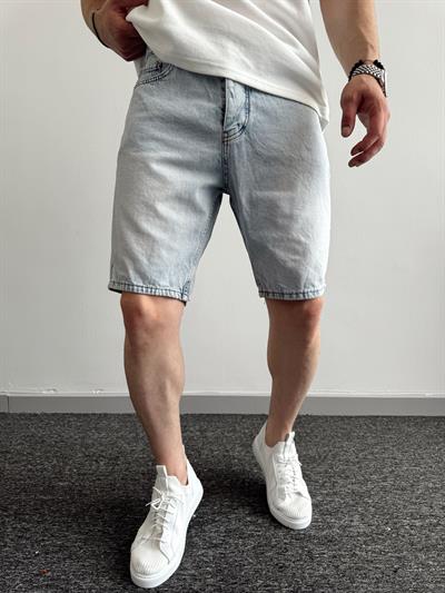 Erkek Düğmeli Oversize Kot Şort-Kar Yıkama(E1091)