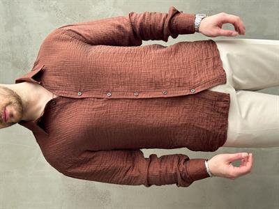 Erkek Efsane Stil Oversize Kalıp Ferahlatıcı Terletmeyen Kumaş Gömlek-Kahverengi(E1637)