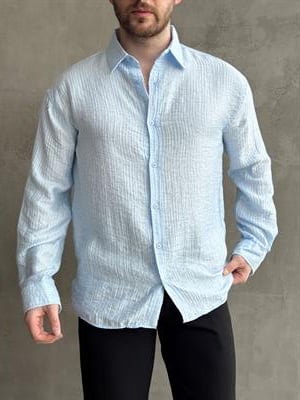 Erkek Efsane Stil Oversize Kalıp Ferahlatıcı Terletmeyen Kumaş Gömlek-Bebe Mavi(E1637)