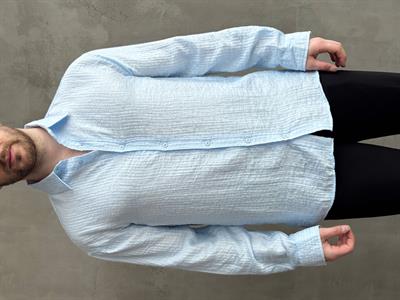 Erkek Efsane Stil Oversize Kalıp Ferahlatıcı Terletmeyen Kumaş Gömlek-Bebe Mavi(E1637)