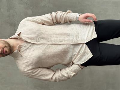 Erkek Efsane Stil Oversize Kalıp Ferahlatıcı Terletmeyen Kumaş Gömlek-Bej(E1637)