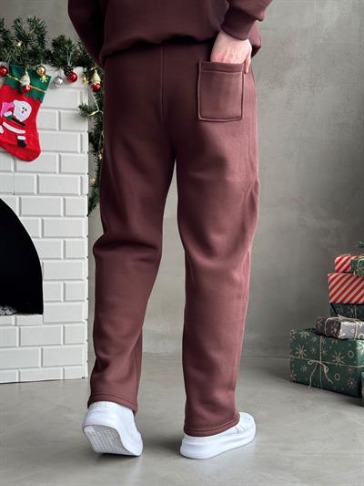 Erkek Elit Kalite Cep Detaylı Baggy Kalıp Basic 3 İplik Eşofman Altı-Kahverengi(E1587)