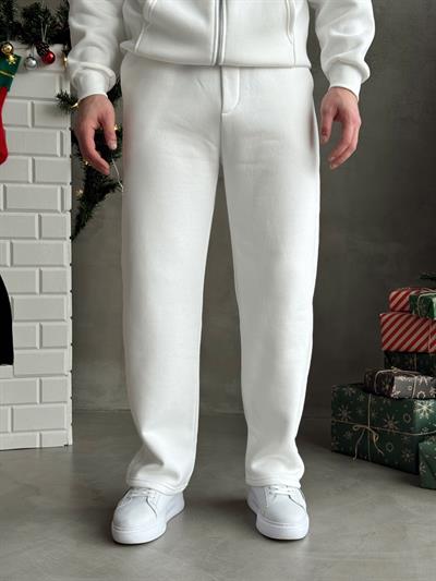 Erkek Elit Kalite Cep Detaylı Baggy Kalıp Basic 3 İplik Eşofman Altı-Beyaz(E1587)