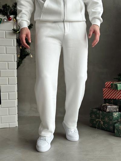 Erkek Elit Kalite Cep Detaylı Baggy Kalıp Basic 3 İplik Eşofman Altı-Beyaz(E1587)
