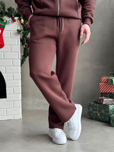 Erkek Elit Kalite Cep Detaylı Baggy Kalıp Basic 3 İplik Eşofman Altı-Kahverengi(E1587)