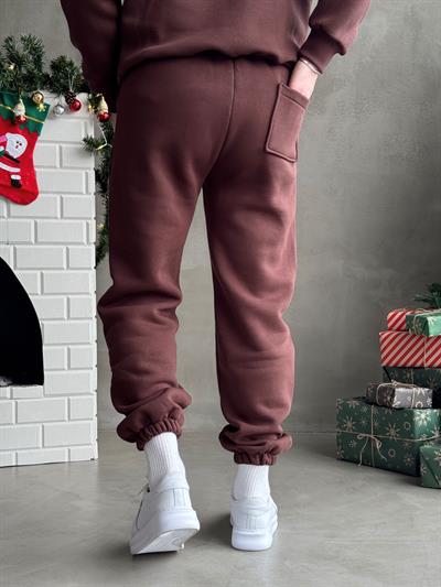 Erkek Elit Kalite Cep Detaylı Paça Lastik Detay Jogger Basic 3 İplik Eşofman Altı-Kahverengi(E1588)