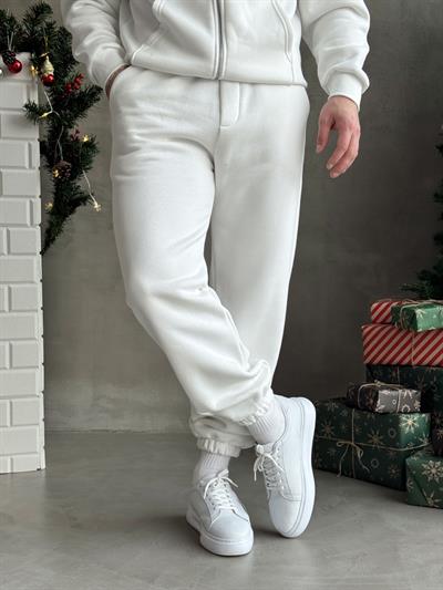 Erkek Elit Kalite Cep Detaylı Paça Lastik Detay Jogger Basic 3 İplik Eşofman Altı-Beyaz(E1588)
