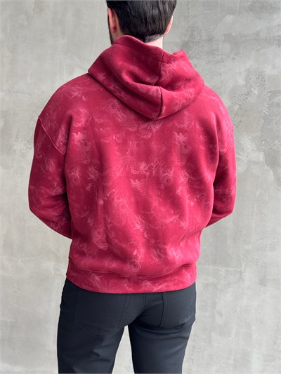 Erkek Elit Kalite Oversize Kalıp Asit Yıkamalı Şardonlu Zip Hırka-Bordo(E1887)