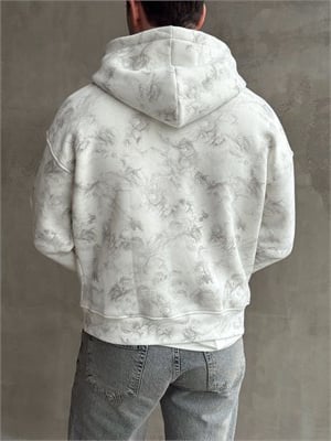 Erkek Elit Kalite Oversize Kalıp Asit Yıkamalı Şardonlu Zip Hırka-Beyaz(E1887)