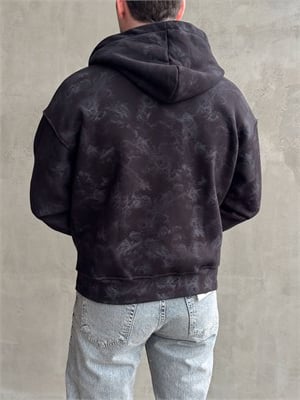 Erkek Elit Kalite Oversize Kalıp Asit Yıkamalı Şardonlu Zip Hırka-Siyah(E1887)