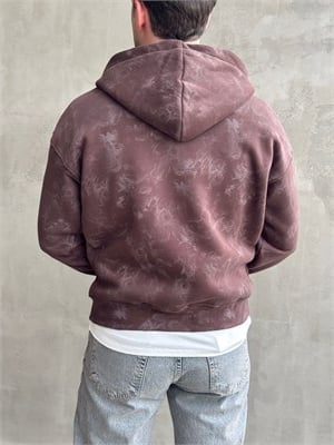 Erkek Elit Kalite Oversize Kalıp Asit Yıkamalı Şardonlu Zip Hırka-Kahverengi(E1887)