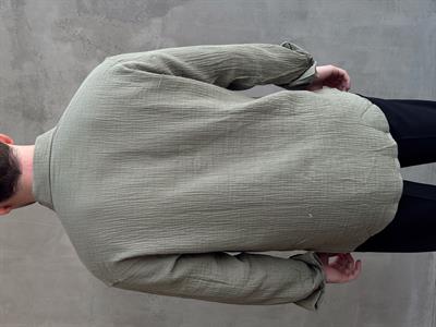 Erkek Elit Kalite Oversize Kalıp Beyaz Düğme Detay Keten Karışımlı Gömlek-Haki(E1695)