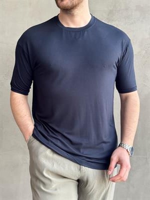 Erkek Elit Kalite Oversize Kalıp Bisiklet Yaka Düz Model T-Shirt-Lacivert(E1652)