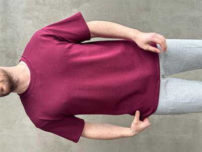 Erkek Elit Kalite Oversize Kalıp Bisiklet Yaka Düz Model T-Shirt-Bordo(E1689)