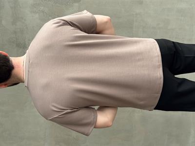 Erkek Elit Kalite Oversize Kalıp Bisiklet Yaka Düz Model T-Shirt-Kahverengi(E1689)